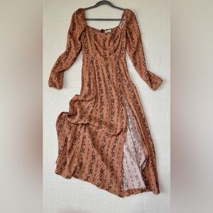 Reformation Floral Midi Dress Puff Sleeve Cottagecore Romantic Dress size 2